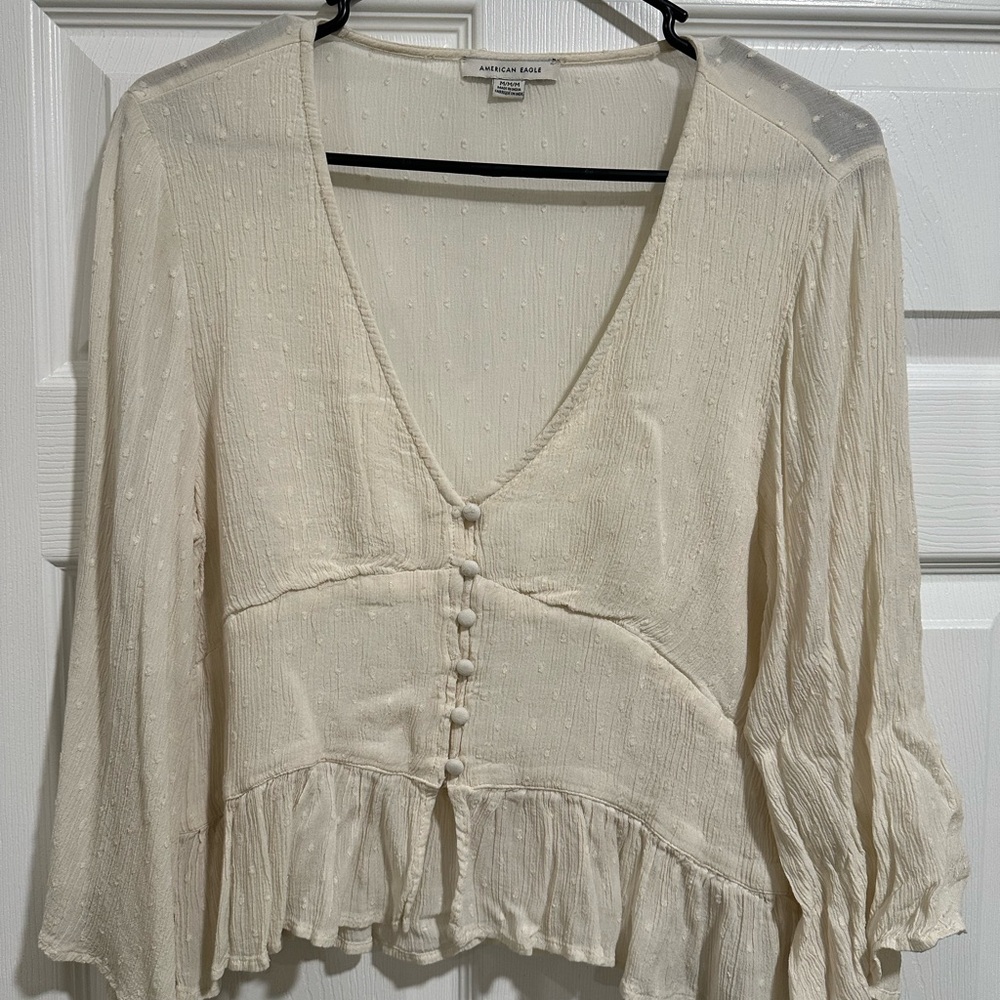 American Eagle Outfitters Ivory Button-Down Blouse